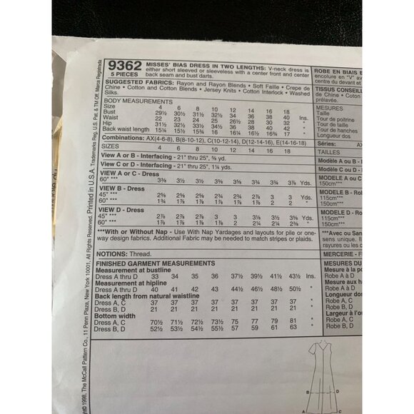 McCall's Misses Dress Sewing Pattern Sz 8 - 12 9362 - Uncut - Picture 7 of 9